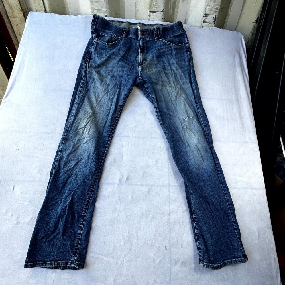 Lee Active Stretch Slim Straight Jeans Mens 36/32 Blue Denim Logo Cotton Outdoor